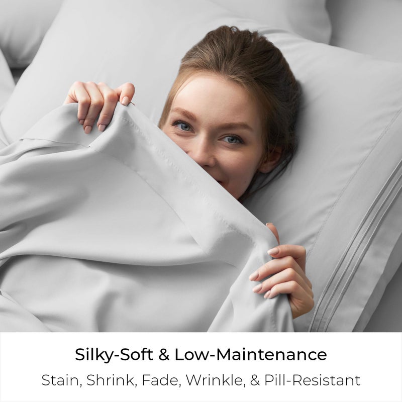 Mellanni Twin XL Size Flat Sheet - Iconic Collection Bedding - Hotel Luxury, Extra Soft, Cooling - Wrinkle, Fade, Stain Resistant - 1 Flat Sheet Only (Twin XL, Light Gray) - Image 5